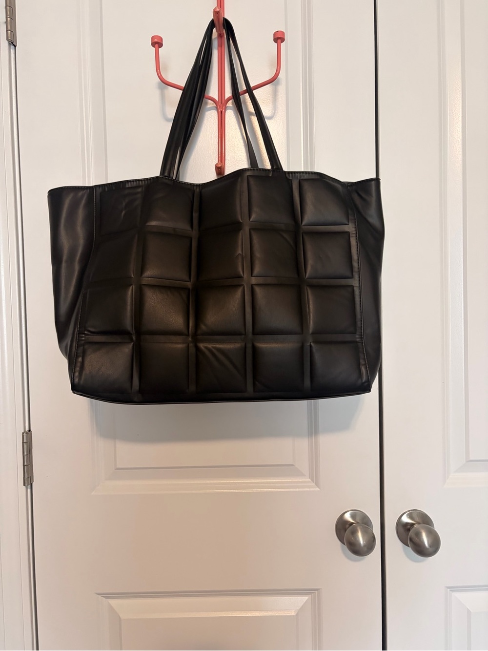 Topshop Black Quilted Square-Panel Tote Bag